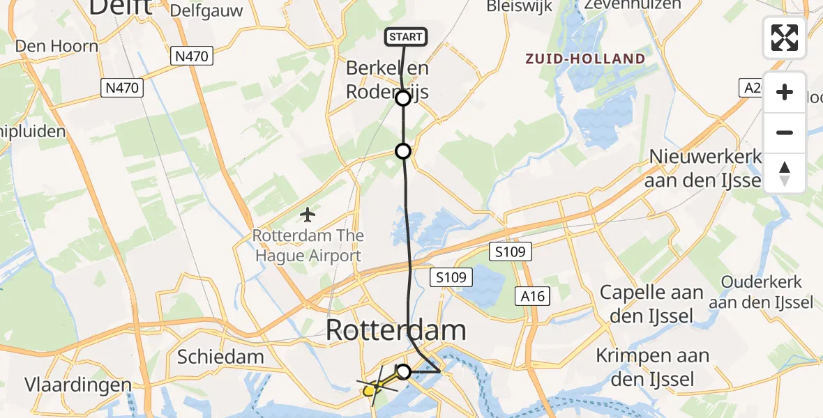 Routekaart van de vlucht: Lifeliner 2 naar Erasmus MC