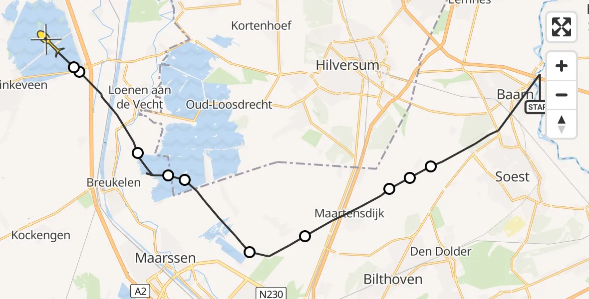 Routekaart van de vlucht: Politiehelikopter naar Vinkeveen