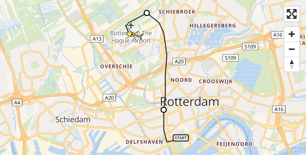 Routekaart van de vlucht: Lifeliner 2 naar Rotterdam The Hague Airport