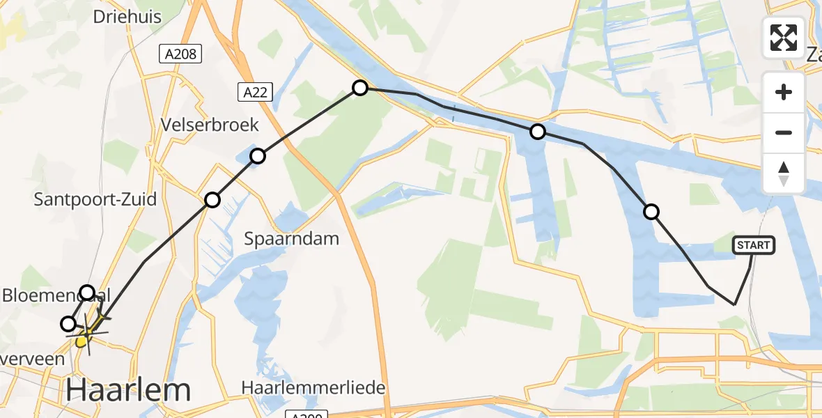 Routekaart van de vlucht: Lifeliner 1 naar Haarlem