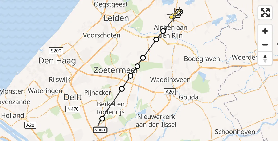 Routekaart van de vlucht: Lifeliner 2 naar Woubrugge