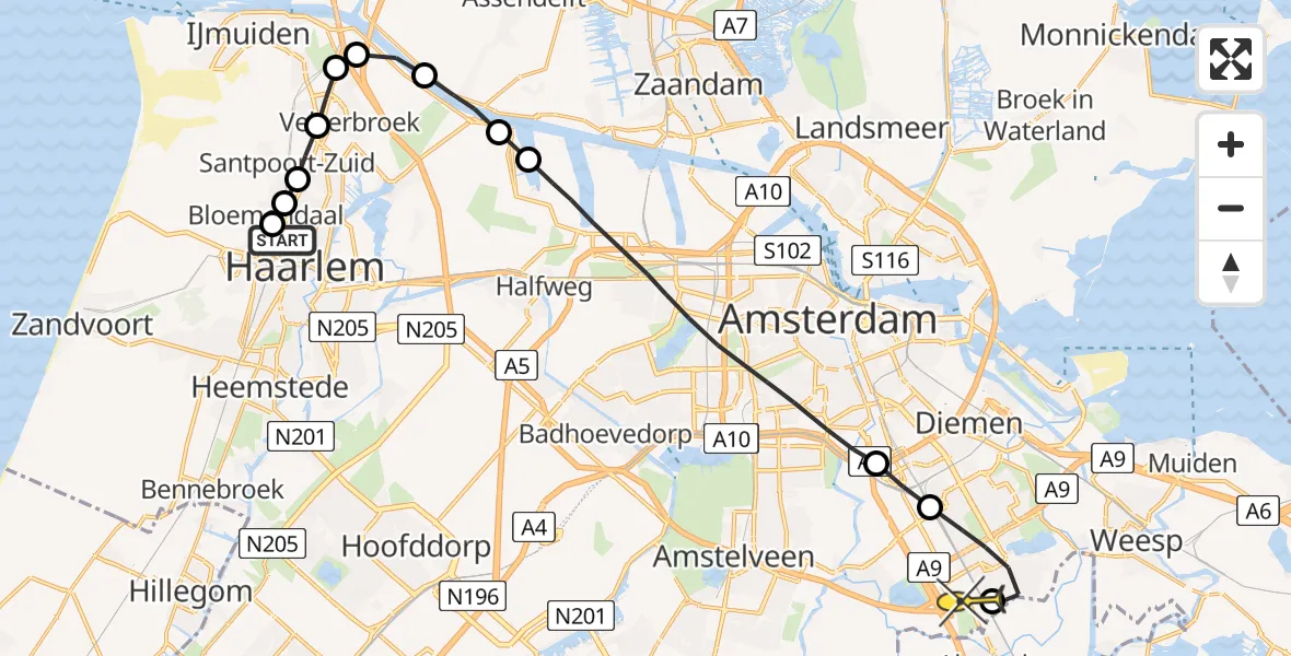 Routekaart van de vlucht: Lifeliner 1 naar Academisch Medisch Centrum (AMC)