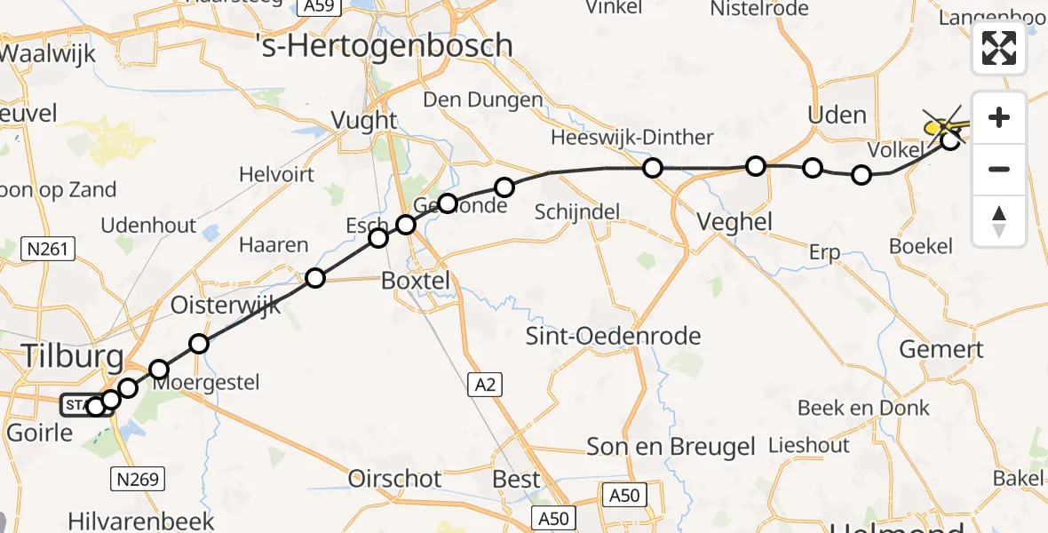 Routekaart van de vlucht: Lifeliner 3 naar Vliegbasis Volkel