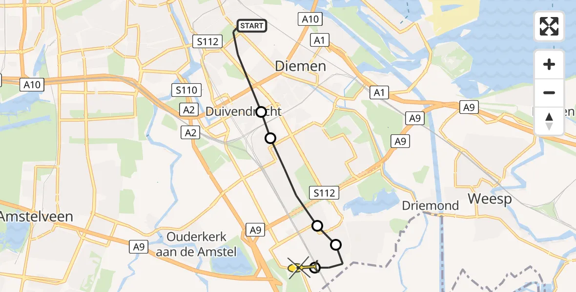 Routekaart van de vlucht: Lifeliner 1 naar Academisch Medisch Centrum (AMC)