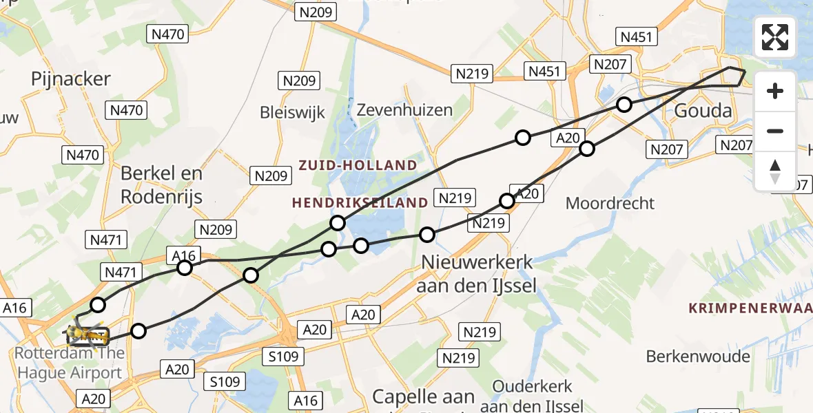 Vluchtroute Traumahelikopter Rotterdam The Hague Airport - Rotterdam The Hague Airport, 08 augustus 2023, 01:08