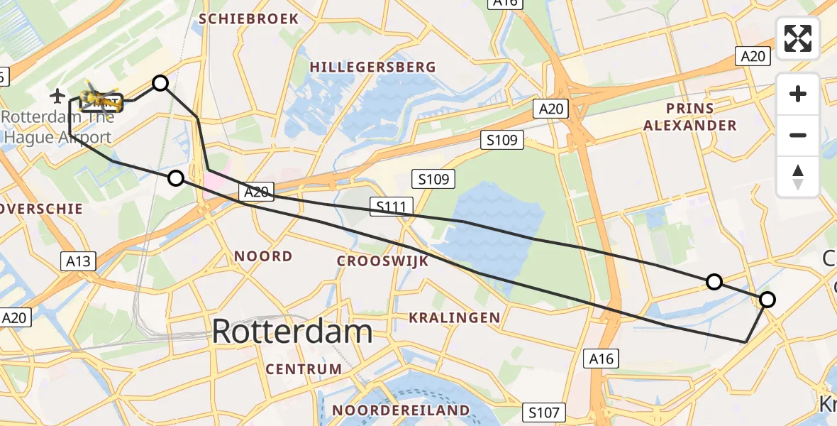 Vluchtroute Traumahelikopter Rotterdam The Hague Airport - Rotterdam The Hague Airport, 08 augustus 2023, 05:48