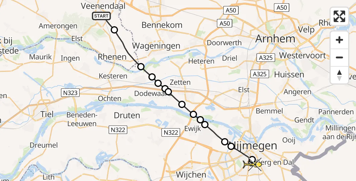 Routekaart van de vlucht: Lifeliner 3 naar Radboud Universitair Medisch Centrum