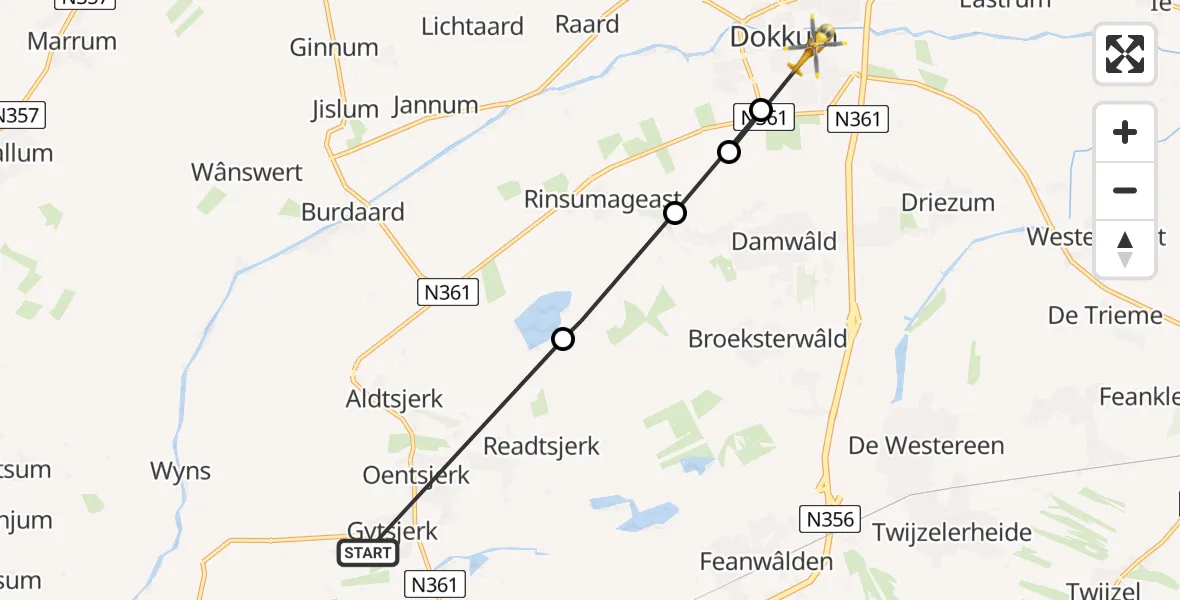 Vluchtroute Ambulancehelikopter Gytsjerk - Dokkum, 08 augustus 2023, 08:48