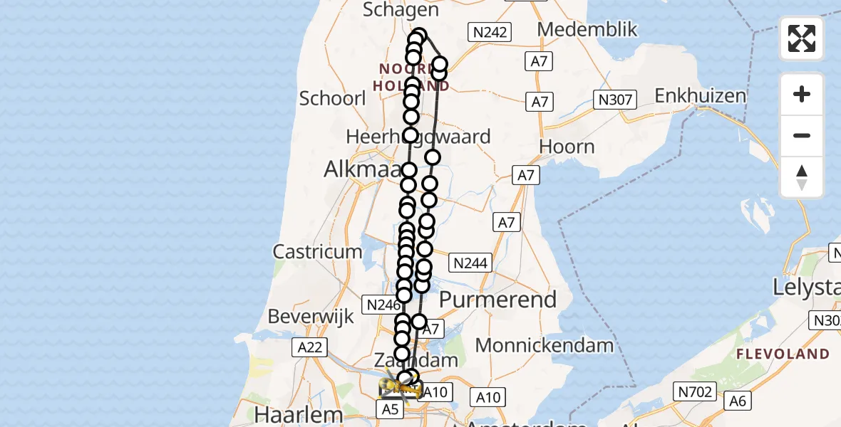 Vluchtroute Traumahelikopter Amsterdam Heliport - Amsterdam Heliport, 08 augustus 2023, 08:56