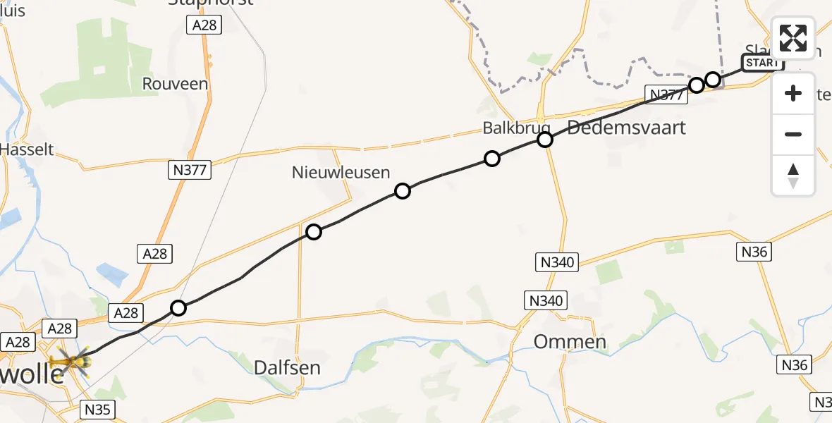Vluchtroute Traumahelikopter Slagharen - Zwolle, 08 augustus 2023, 11:25