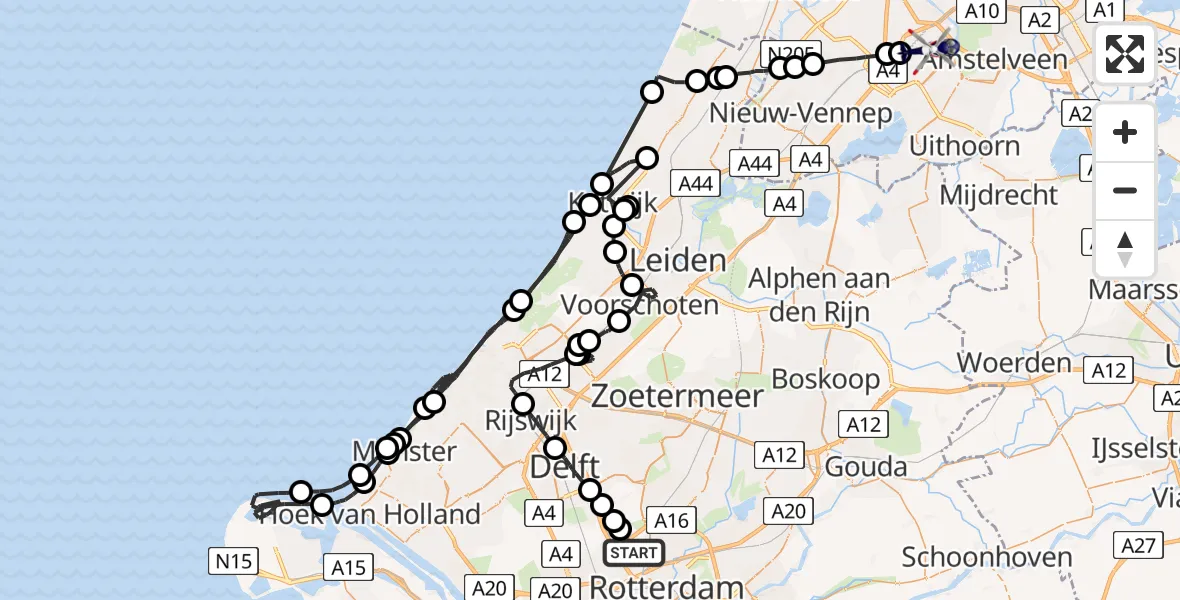 Vluchtroute Politiehelikopter Rotterdam The Hague Airport - Luchthaven Schiphol, 08 augustus 2023, 13:13