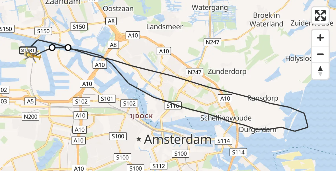 Vluchtroute Traumahelikopter Amsterdam Heliport - Amsterdam Heliport, 08 augustus 2023, 13:55