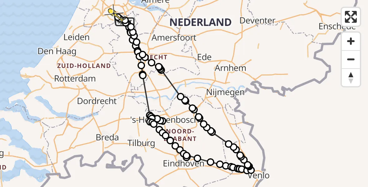 Routekaart van de vlucht: Politiehelikopter naar Amstelveen