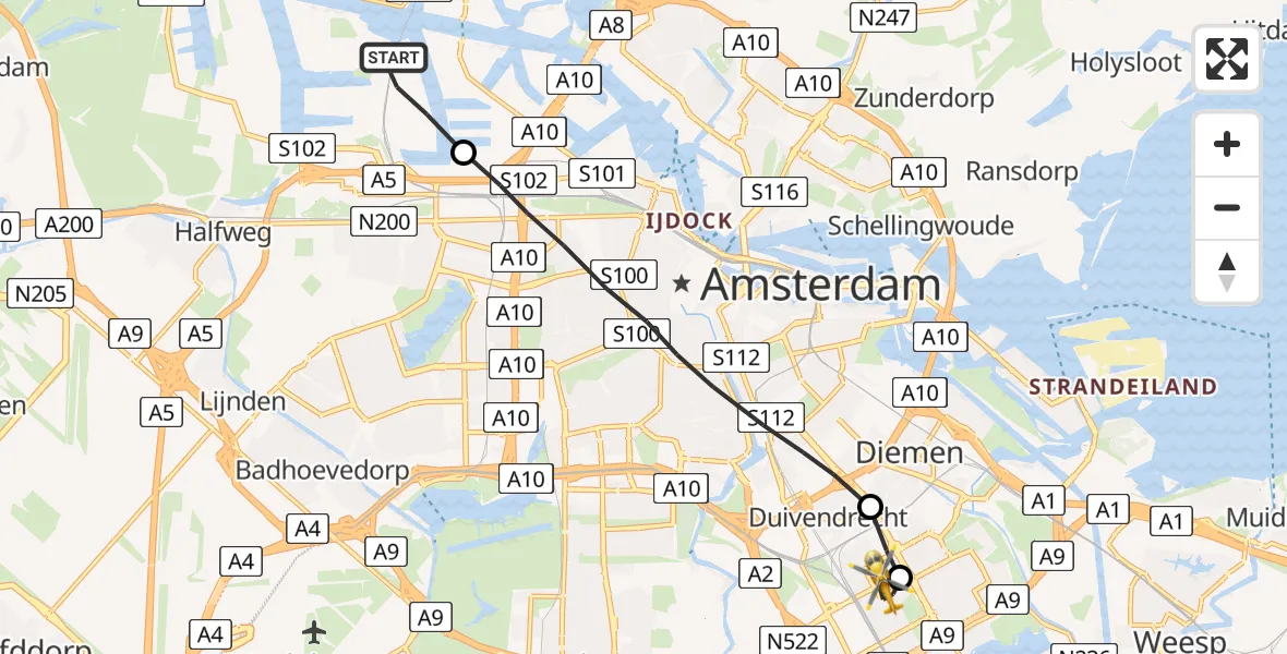 Vluchtroute Traumahelikopter Amsterdam Heliport - Amsterdam, 08 augustus 2023, 15:19