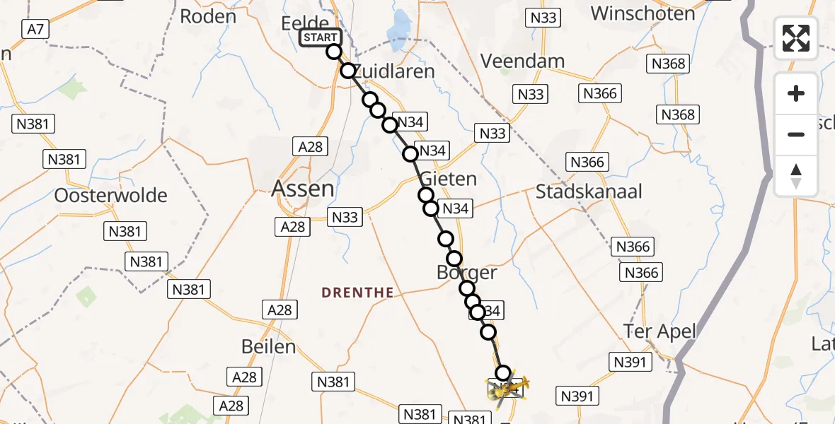 Vluchtroute Traumahelikopter Groningen Airport Eelde - Klijndijk, 08 augustus 2023, 15:39
