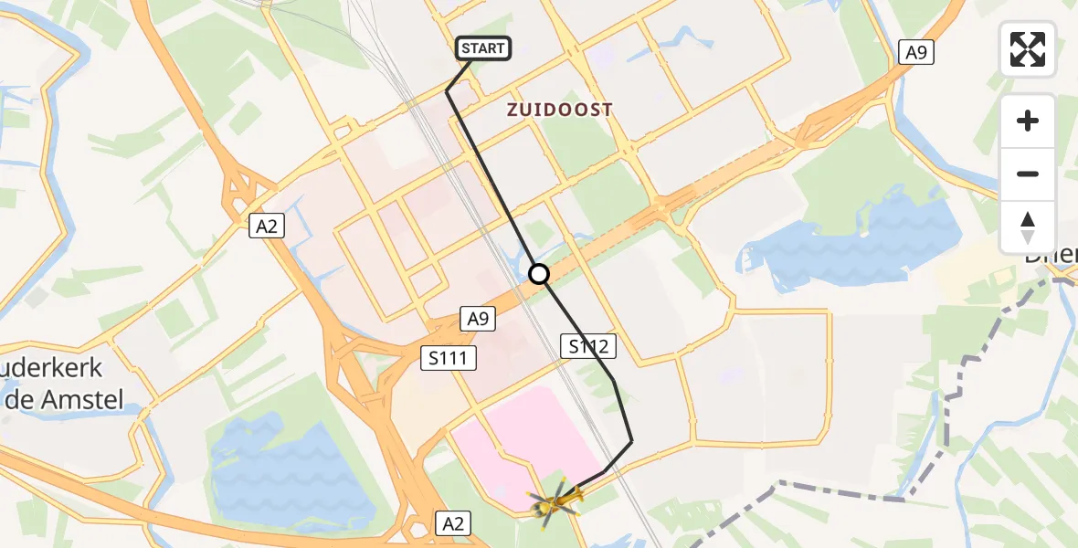 Vluchtroute Traumahelikopter Amsterdam - Academisch Medisch Centrum (AMC), 08 augustus 2023, 15:51