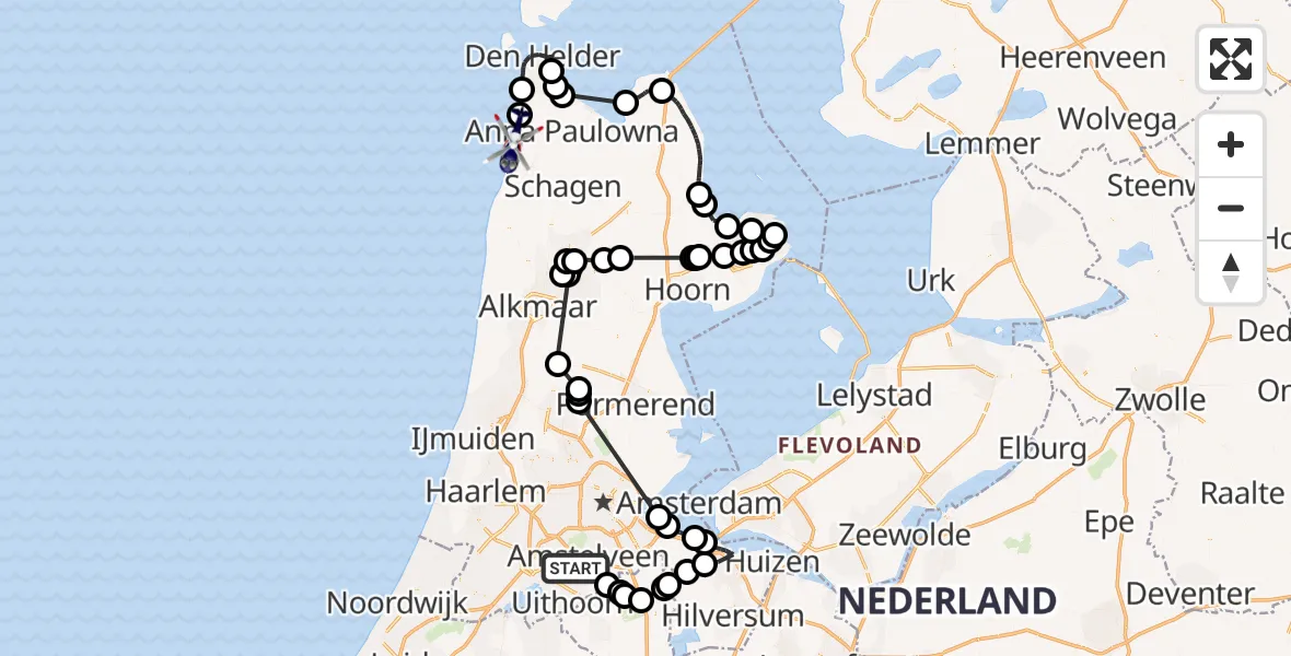 Vluchtroute Politiehelikopter Amstelveen - Callantsoog, 08 augustus 2023, 18:24