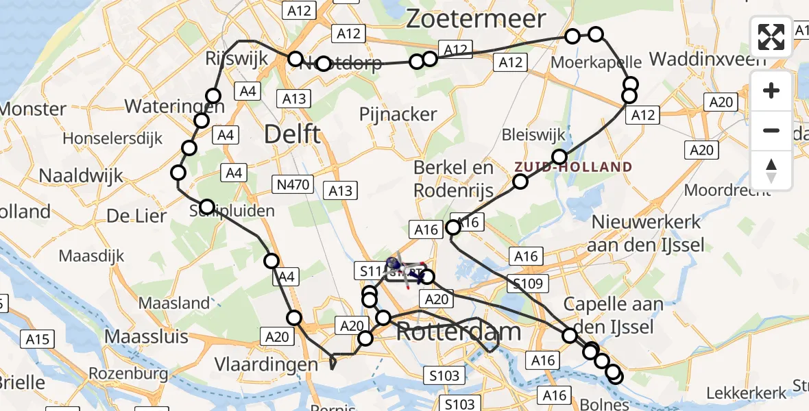 Vluchtroute Politiehelikopter Rotterdam The Hague Airport - Rotterdam The Hague Airport, 08 augustus 2023, 18:43