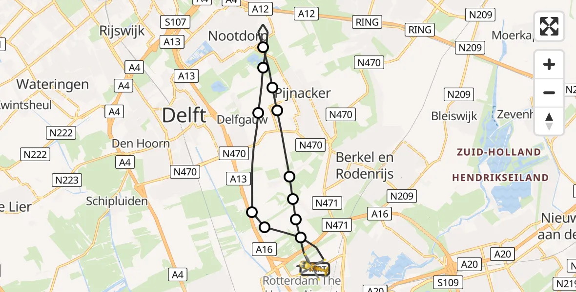 Vluchtroute Traumahelikopter Rotterdam The Hague Airport - Rotterdam The Hague Airport, 08 augustus 2023, 18:47