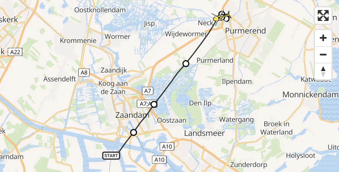 Routekaart van de vlucht: Lifeliner 1 naar Zuidoostbeemster