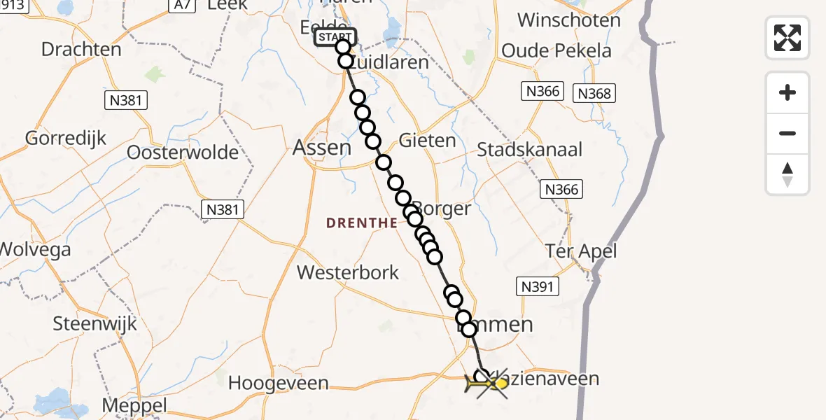 Routekaart van de vlucht: Lifeliner 4 naar Nieuw-Amsterdam