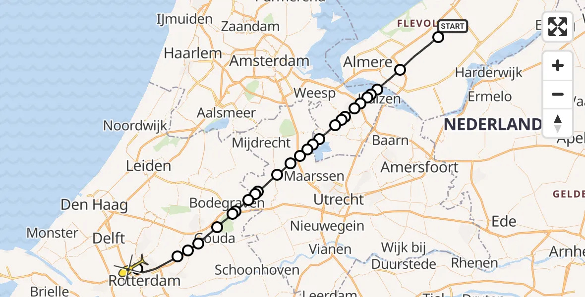 Routekaart van de vlucht: Traumaheli naar Rotterdam The Hague Airport