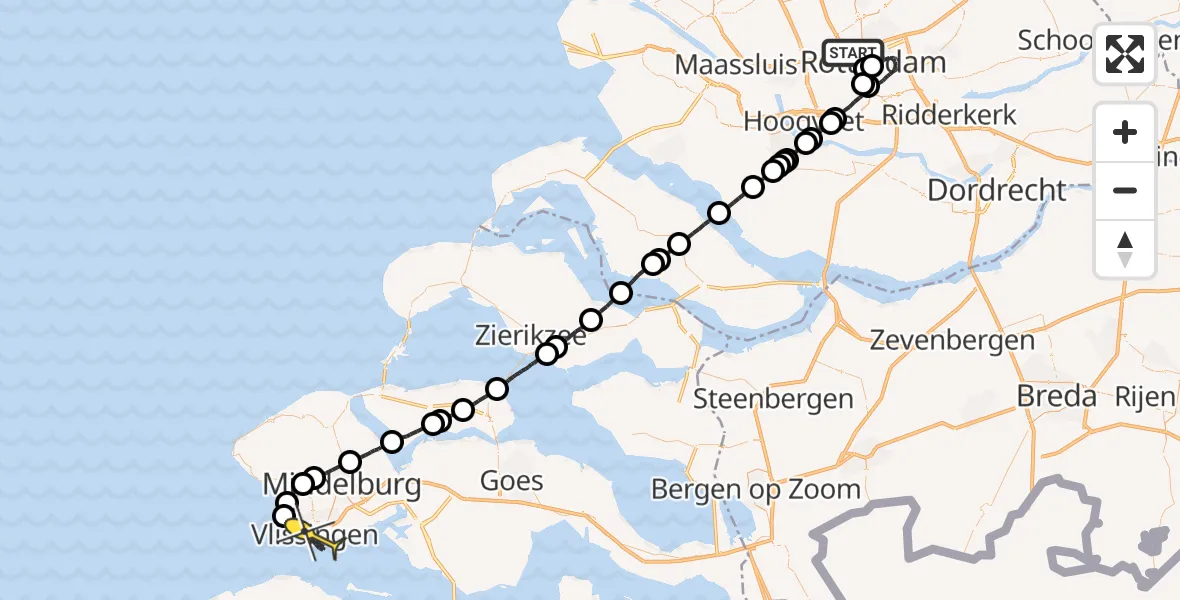 Routekaart van de vlucht: Traumahelikopter naar Vlissingen