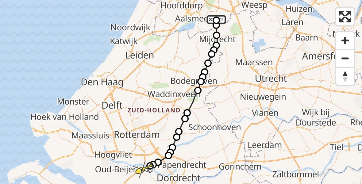 Routekaart van de vlucht: Politieheli naar Heinenoord
