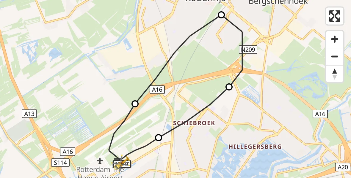 Vluchtroute Traumahelikopter Rotterdam The Hague Airport - Rotterdam The Hague Airport, 09 augustus 2023, 10:32
