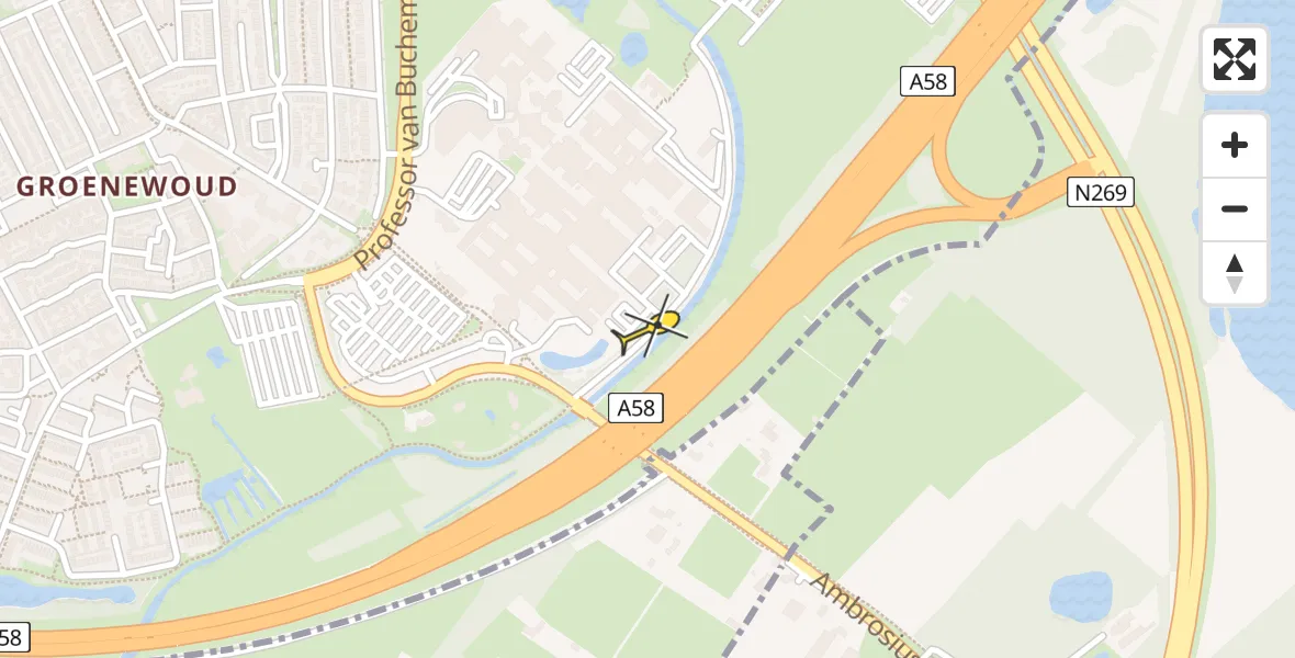 Vluchtroute Traumahelikopter van Tilburg naar Tilburg