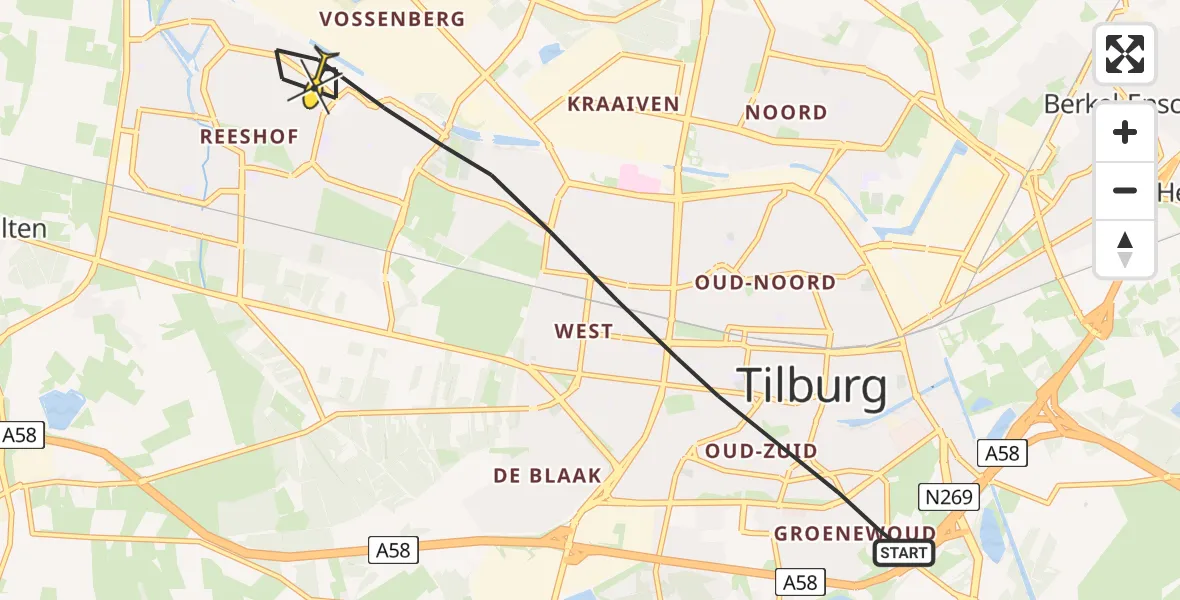 Routekaart van de vlucht: Lifeliner 3 naar Tilburg