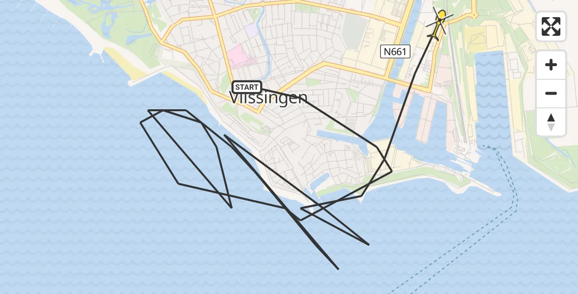 Routekaart van de vlucht: Politieheli naar Vlissingen