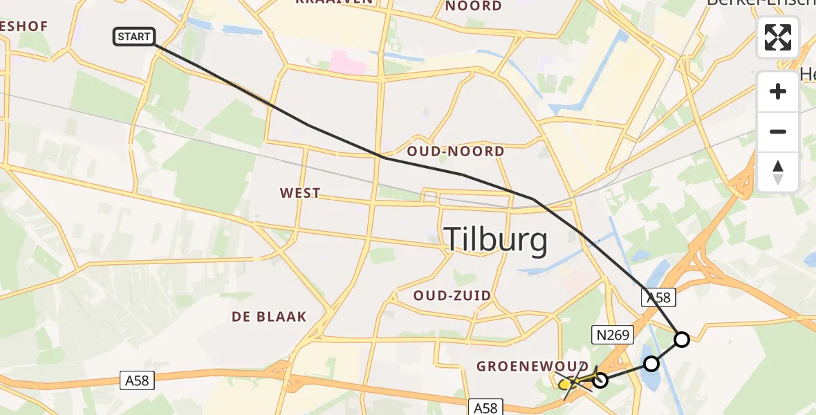 Routekaart van de vlucht: Lifeliner 3 naar Tilburg