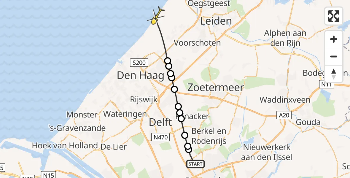 Routekaart van de vlucht: Lifeliner 2 naar Wassenaar