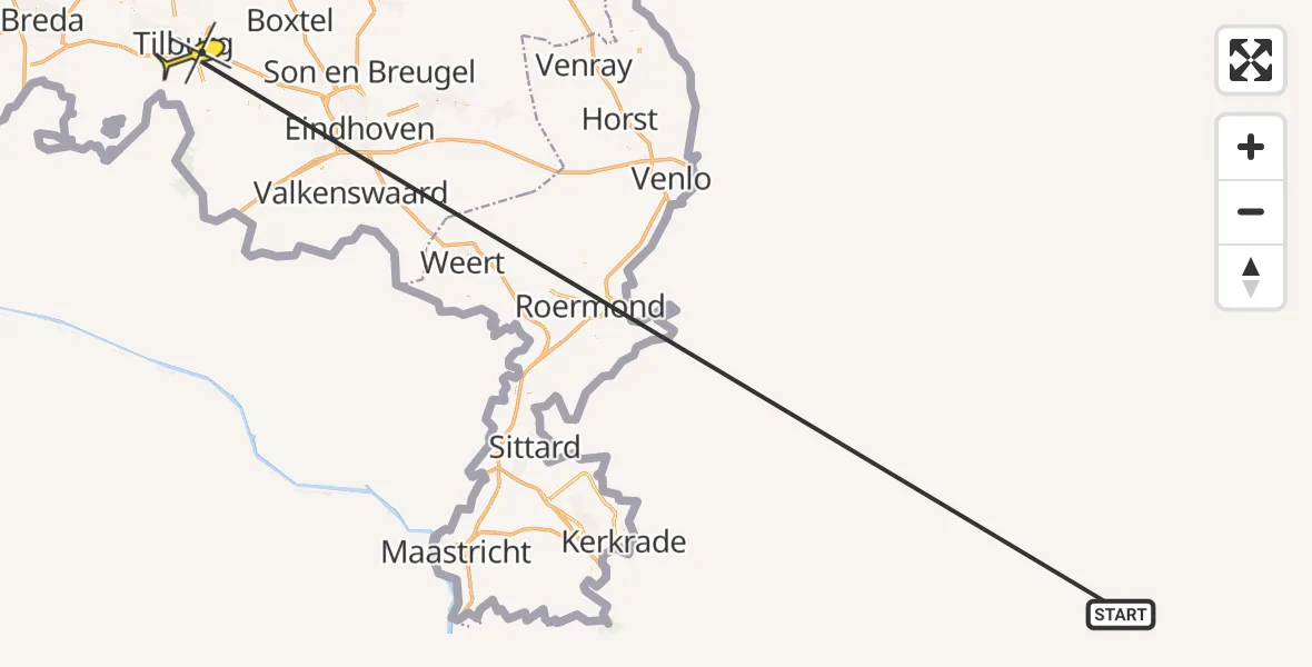 Routekaart van de vlucht: Traumaheli naar Tilburg