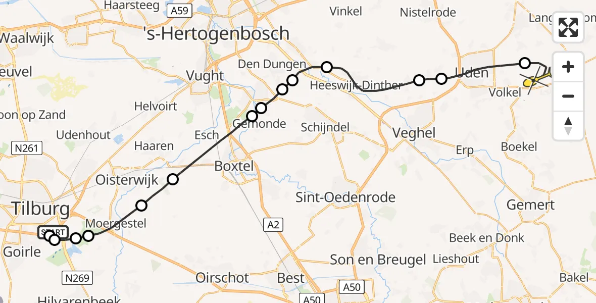 Routekaart van de vlucht: Lifeliner 3 naar Vliegbasis Volkel