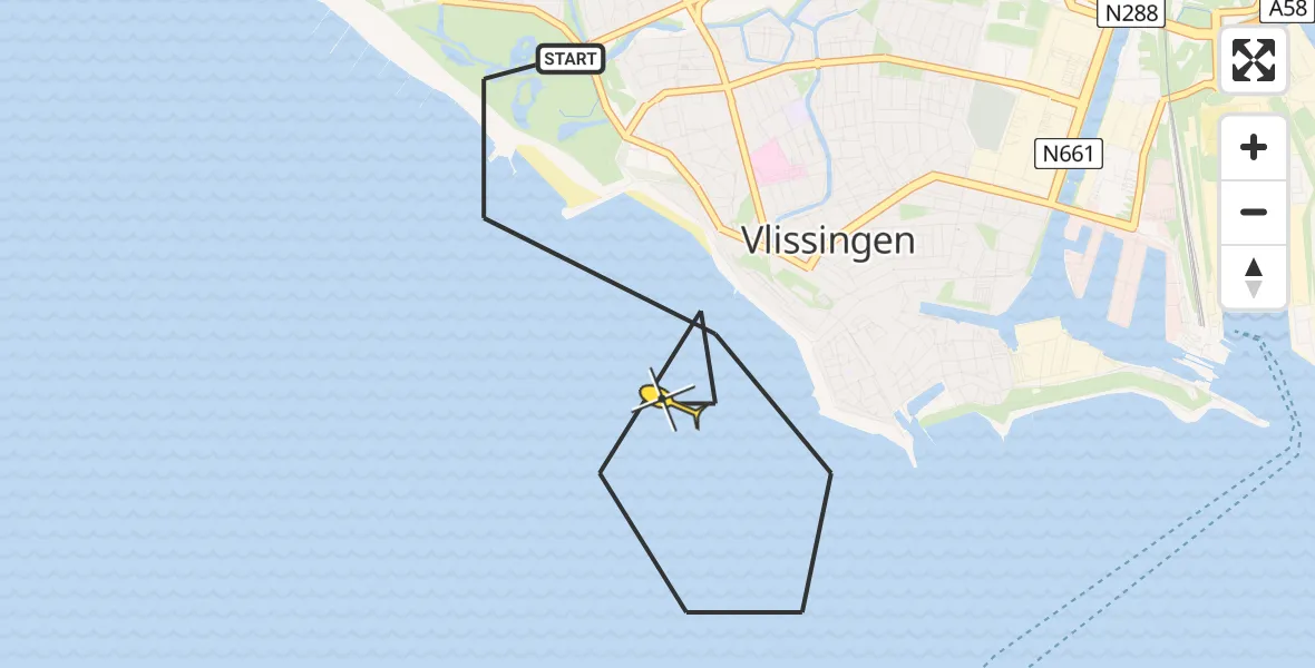Routekaart van de vlucht: Traumaheli naar Vlissingen