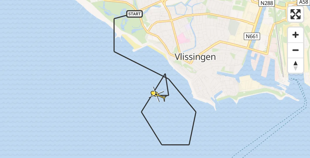 Routekaart van de vlucht: Traumahelikopter naar Vlissingen
