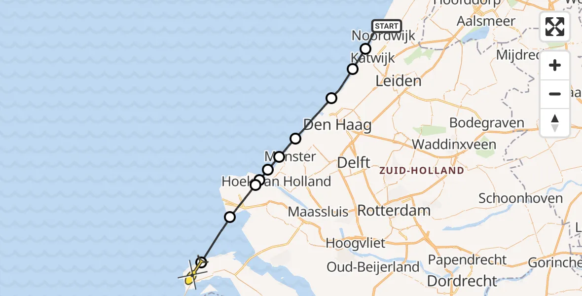 Routekaart van de vlucht: Politiehelikopter naar Ouddorp