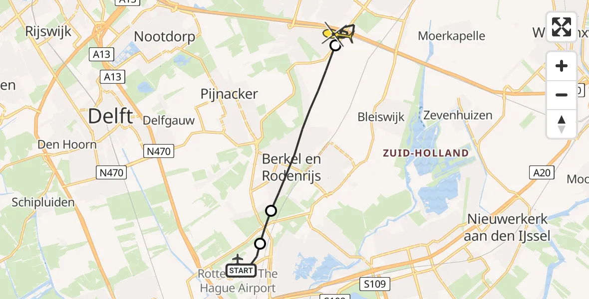 Routekaart van de vlucht: Lifeliner 2 naar Zoetermeer