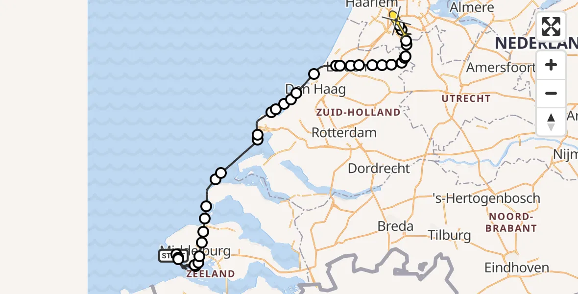 Routekaart van de vlucht: Politiehelikopter naar Schiphol