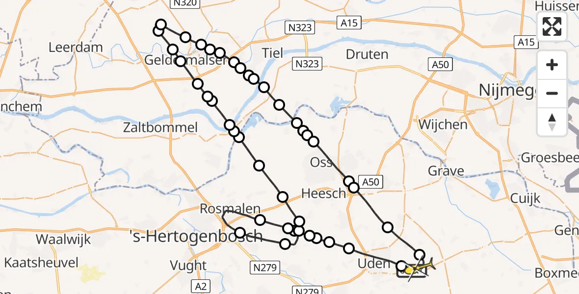 Routekaart van de vlucht: Lifeliner 3 naar Vliegbasis Volkel