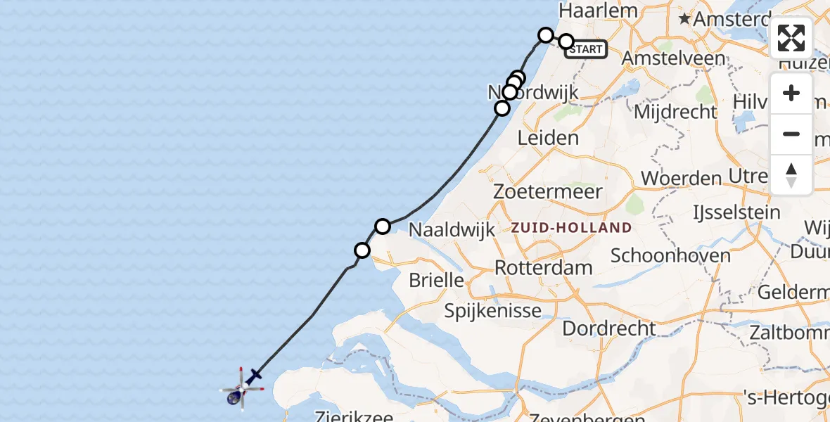 Vluchtroute Politiehelikopter Bennebroek - , 09 augustus 2023, 13:53