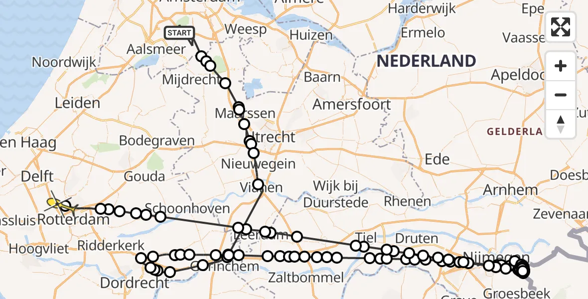 Routekaart van de vlucht: Politieheli naar Rotterdam The Hague Airport