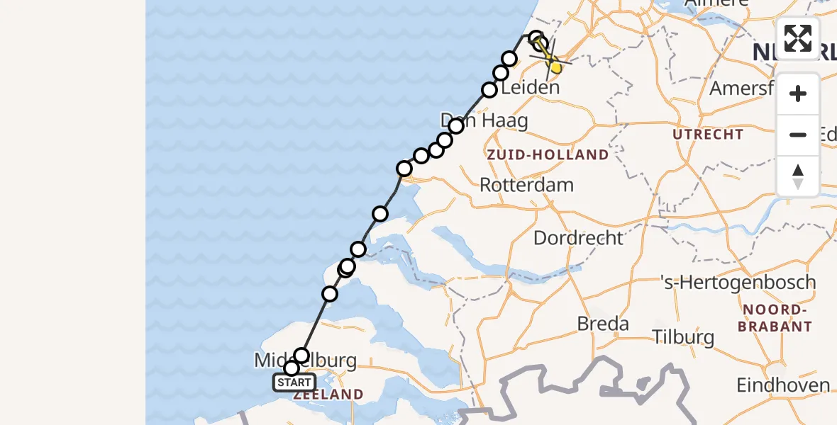 Routekaart van de vlucht: Politiehelikopter naar Lisse
