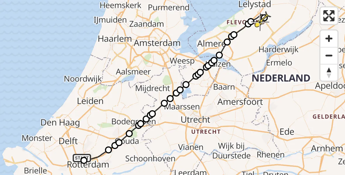 Routekaart van de vlucht: Traumaheli naar Lelystad Airport