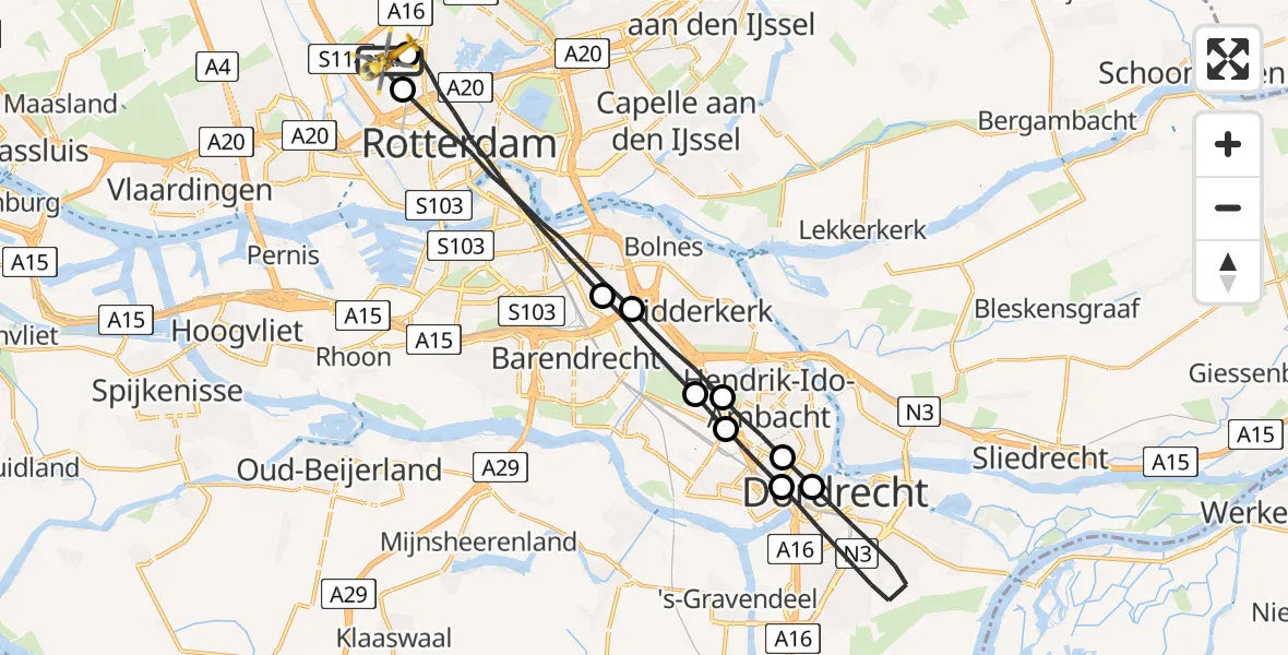 Vluchtroute Traumahelikopter Rotterdam The Hague Airport - Rotterdam The Hague Airport, 09 augustus 2023, 15:45