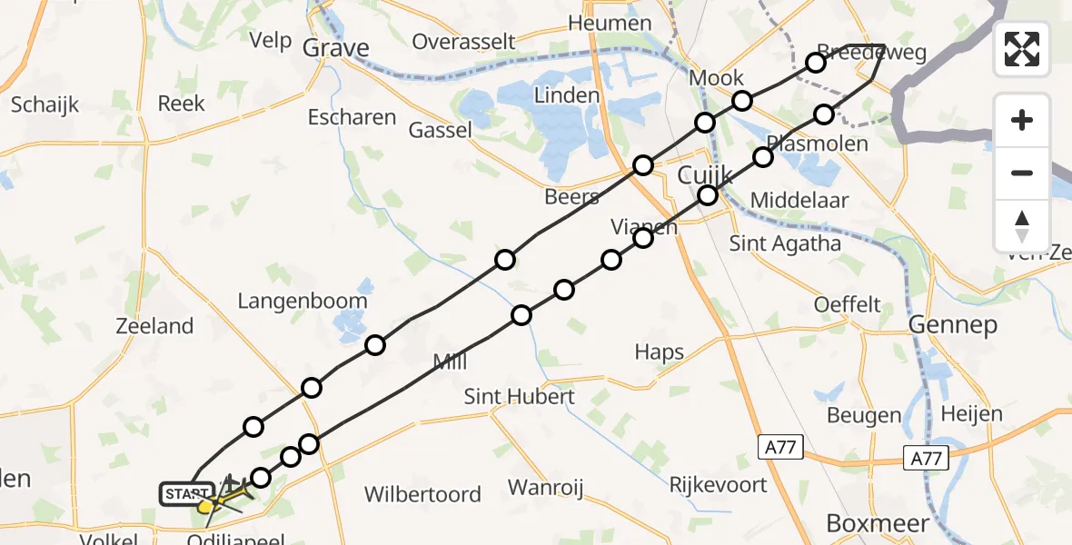 Routekaart van de vlucht: Lifeliner 3 naar Vliegbasis Volkel