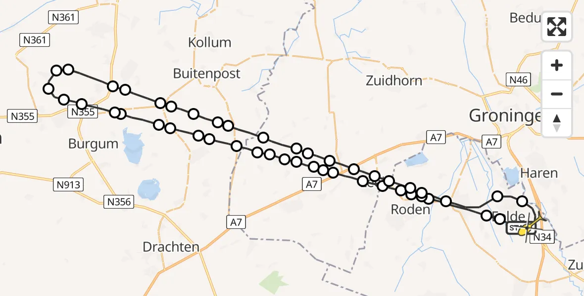 Routekaart van de vlucht: Lifeliner 4 naar Groningen Airport Eelde