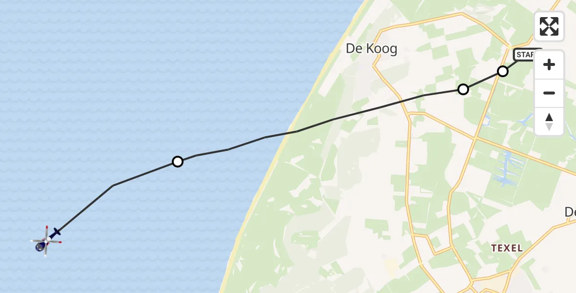 Vluchtroute Politiehelikopter De Cocksdorp - , 09 augustus 2023, 18:13